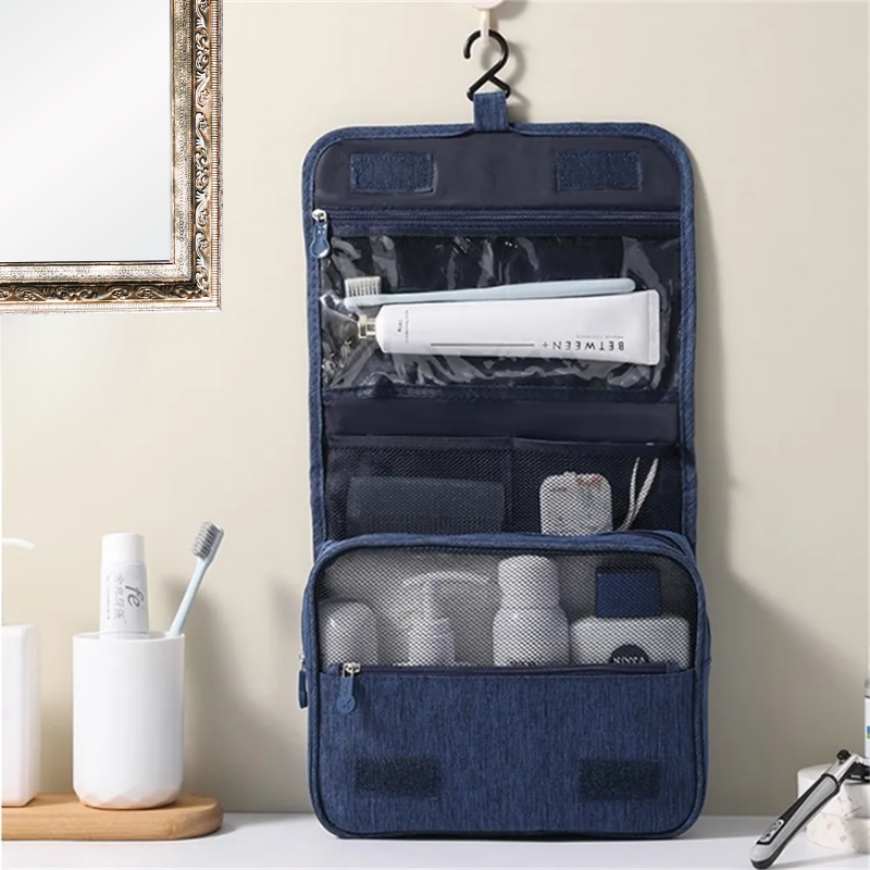 Hanging Travel Toiletry Bag with Built-In Hook and Waterproof Pockets close up