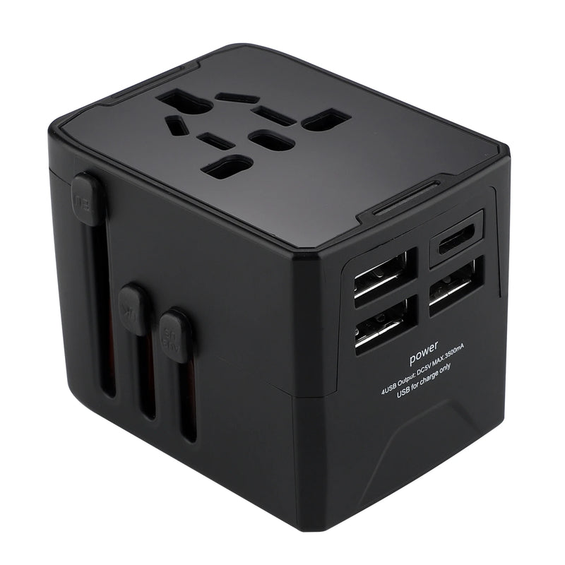 Universal Travel Adaptor - international charger black close up