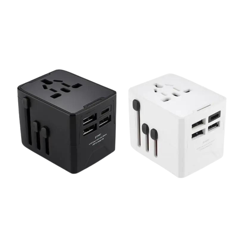 Universal Travel Adaptor - international charger close up two colours 